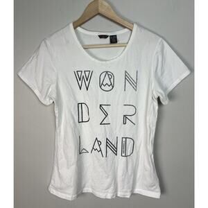 Merrell ‘Wonderland Wanderland’ White Graphic Tee Size XL Cotton Stretch Women’s